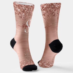 Monogram Rose Gold Faux-Glitter Girly Glam Socks