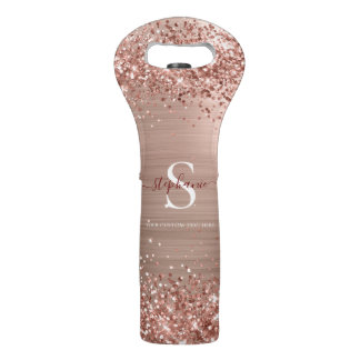 Monogram Rose Gold Faux-Glitter Girly Glam Wine Bag