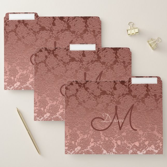 Monogram Rose Gold Floral Modern Elegant Chic File Folder (Set)