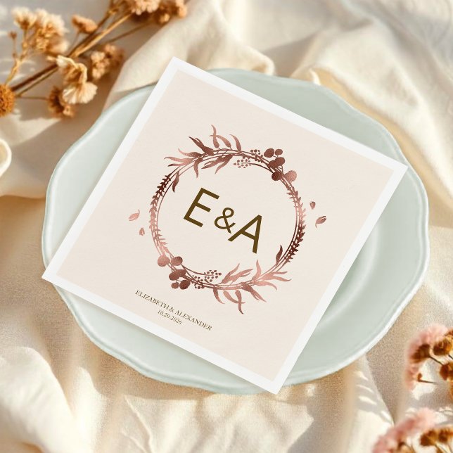 Monogram Rose Gold Foil Wedding Napkins (Creator Uploaded)