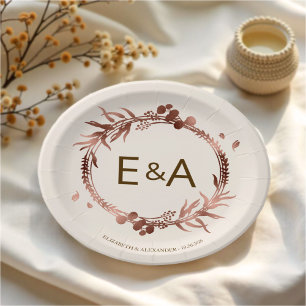Monogram Rose Gold Foil Wedding Paper Plates