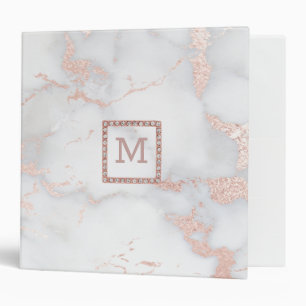 monogram rose gold frame on elegant marble look 3 ring binder