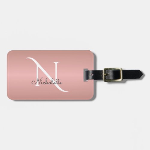 Monogram Rose Gold Girly Script Custom Name Luggage Tag