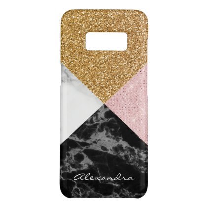 Monogram Rose Gold Glitter and Black White Marble Case-Mate Samsung Galaxy S8 Case