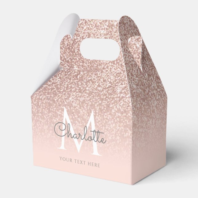 Monogram Rose Gold Glitter Blush Pink Favor Boxes (Front Side)