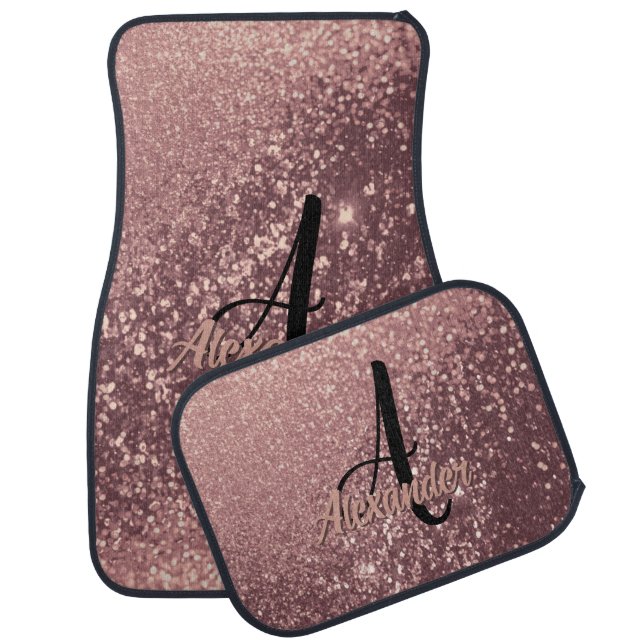 Monogram Rose Gold Glitter  Car Floor Mat (Set)