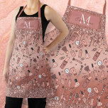 Monogram Rose Gold Glitter Drips Cosmetic Doodles Apron<br><div class="desc">Dripping metallic ombre simulated glitter melting icing sparkle paint over a holographic metal gradient faux foil background luxury all over print full bistro apron template. add your name, monogram, or whatever text you'd like.this design features a seamless rose quartz pink, white, mauve and dusty rose doodle pattern of makeup and...</div>