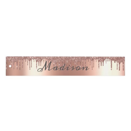 Monogram Rose Gold Glitter Drips Girly Sparkle  Ruler