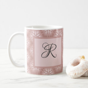 Monogram Rose Gold Glitter Geometric Pattern Coffee Mug