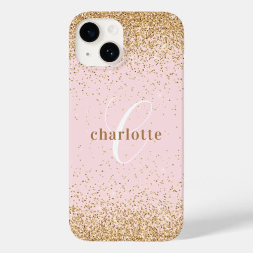 Monogram Rose Gold Glitter Girly Glam Case_Mate iPhone 14 Case