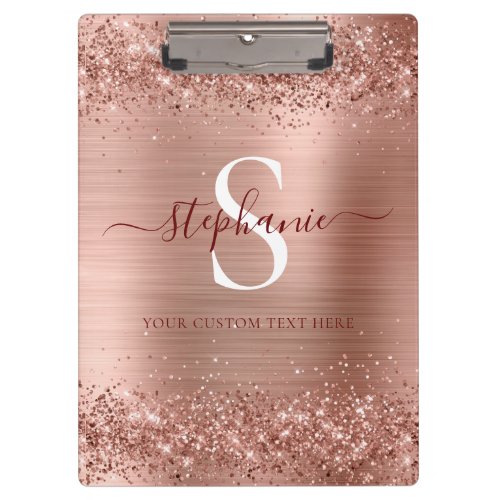 Monogram Rose Gold Glitter Girly Glam Clipboard