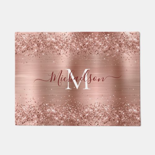 Monogram Rose Gold Glitter Girly Glam Doormat