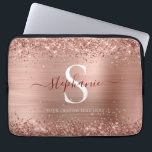 Monogram Rose Gold Glitter Girly Glam Laptop Sleeve<br><div class="desc">This fabulous laptop sleeve features rose gold brushed metal background with sparkling glitter borders. Add your name and initial for a personal touch. Perfect for being stylish on the go.</div>