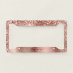Monogram Rose Gold Glitter Girly Glam License Plate Frame at Zazzle