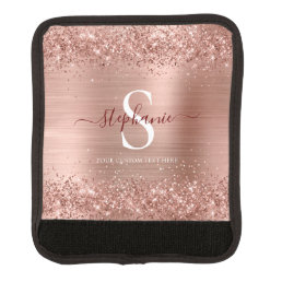 Monogram Rose Gold Glitter Girly Glam Luggage Handle Wrap