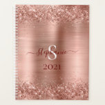 Monogram Rose Gold Glitter Girly Glam Planner<br><div class="desc">This fabulous planner features rose gold brushed metal background with sparkling glitter borders. Add your name,  initial,  and year for a personal touch. Perfect for staying organized in the new year.</div>