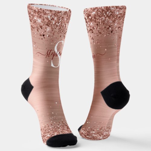 Monogram Rose Gold Glitter Girly Glam Socks