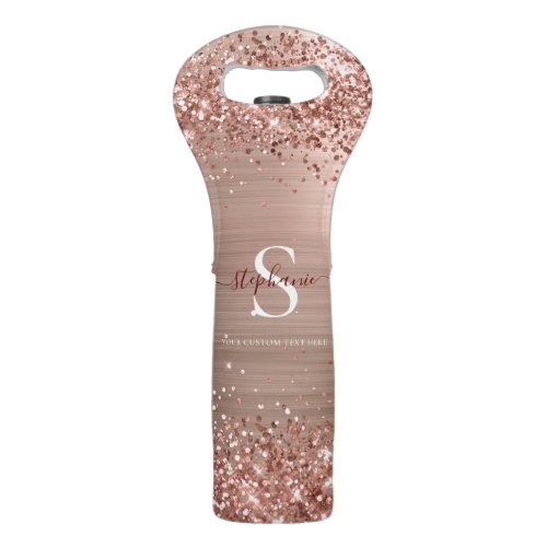 Monogram Rose Gold Glitter Girly Glam Wine Bag