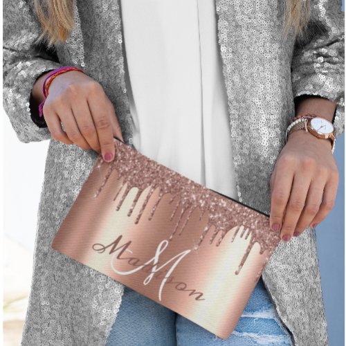 Monogram Rose Gold Glitter Look Drips Girly  Accessory Pouch