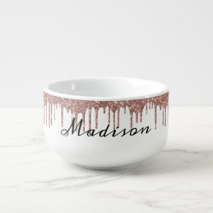 Monogram Rose Gold Glitter Look Drips Girly Soup Mug