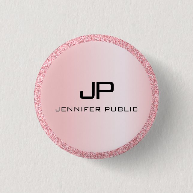 Monogram Rose Gold Glitter Look Template Elegant Button (Front)