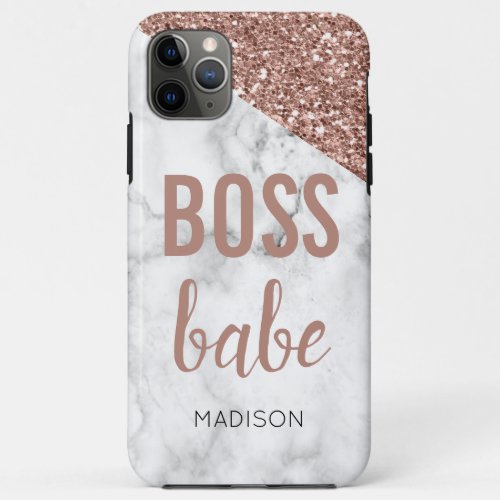 Monogram Rose Gold Glitter  Marble  Boss Babe iPhone 11 Pro Max Case