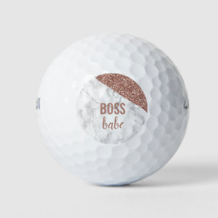 Monogram Rose Gold Glitter Marble Boss Babe Golf Balls