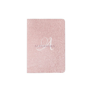 Monogram Rose gold glitter Passport Holder