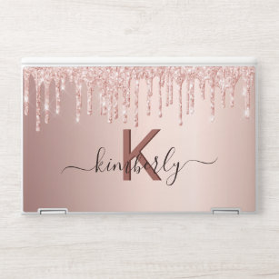 Monogram rose gold glitter pink typography HP laptop skin
