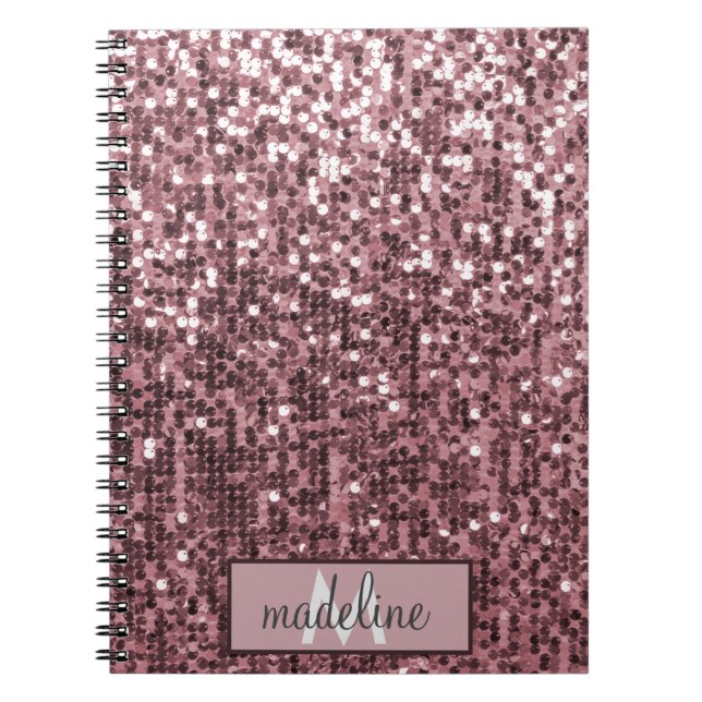 Monogram Rose Gold Glitter Sequin Sparkly Notebook (Front)