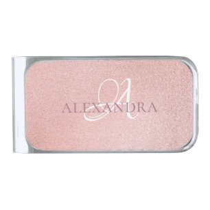 Monogram Rose gold glitter Silver Finish Money Clip