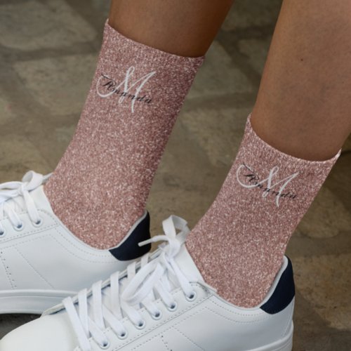 Monogram Rose Gold Glitter Sparkle Personalized Socks