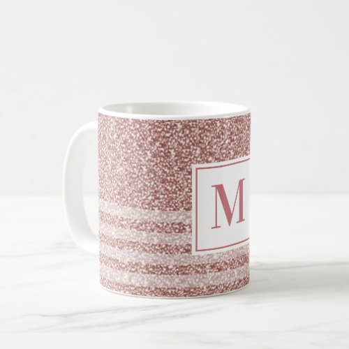 Monogram Rose Gold Glitter Stripe Pattern Coffee Mug