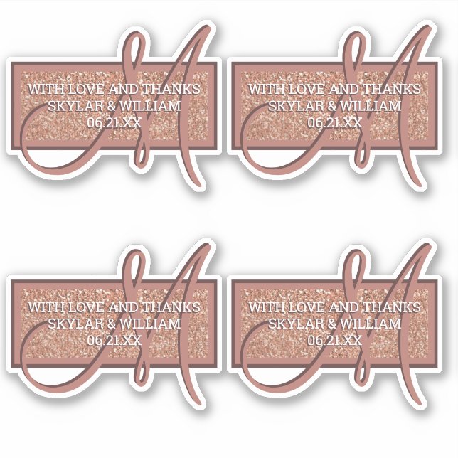 Monogram Rose Gold Glitter Thank You Or Address Sticker (Front)