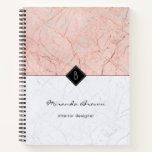Monogram Rose Gold Gray Marble Spiral Notebook at Zazzle