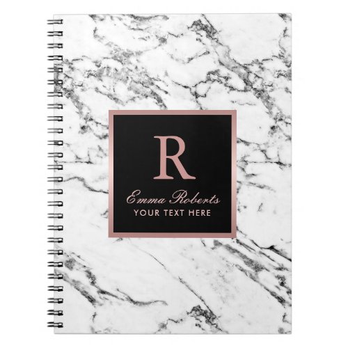 Monogram Rose Gold Initial Elegant White Marble Notebook