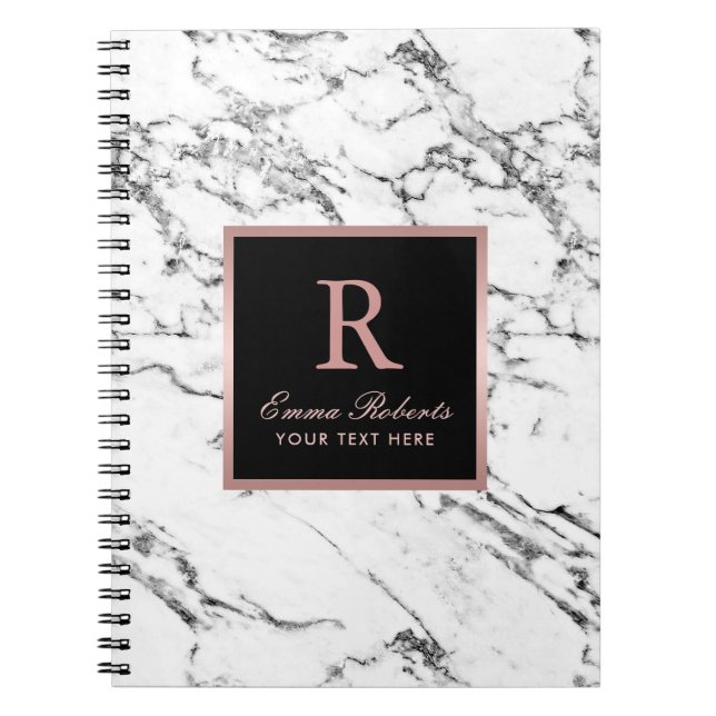 Monogram Rose Gold Initial Elegant White Marble Notebook (Front)