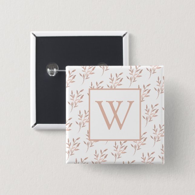 Monogram Rose Gold Leaves  Button (Front & Back)