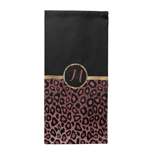 Monogram Rose Gold Leopard Skin Cloth Napkin (Half Fold)