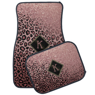 Monogram Rose Gold Leopard with Glitter Car Floor Mat