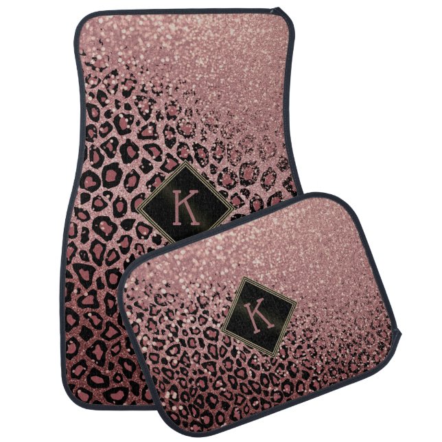 Monogram Rose Gold Leopard with Glitter   Car Floor Mat (Set)