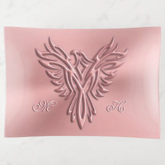 Monogram, Rose-gold look phoenix, embossed effect Trinket Tray