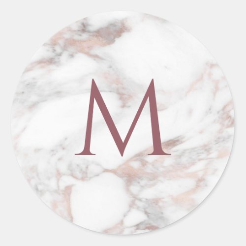 Monogram Rose Gold Marble Elegant Template Classic Round Sticker