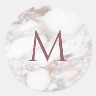 Monogram Rose Gold Marble Elegant Template Classic Round Sticker