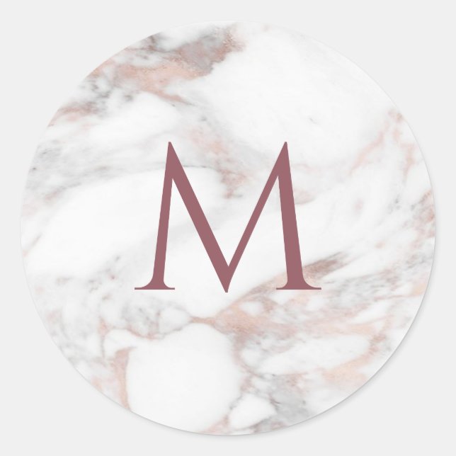 Monogram Rose Gold Marble Elegant Template Classic Round Sticker (Front)