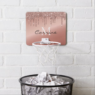 Monogram Rose Gold Metallic Dripping Glitter Mini Basketball Hoop