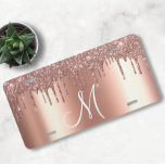 Monogram Rose Gold Metallic Glitter Drips License Plate<br><div class="desc">This design may be personalized in the area provided by changing the photo and/or text. Or it can be customized by clicking Personalize this Template and then choosing the click to customize further option and delete or change the color of the background, add text, change the text color or style,...</div>