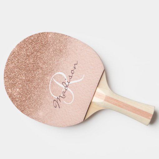 Monogram Rose Gold Ombre Pretty Ping Pong Paddle | Zazzle