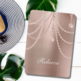 Monogram Rose Gold Pearls Diamonds Bling Glam  iPad Air Cover