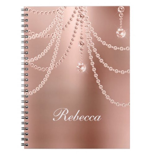 Monogram Rose Gold Pearls Diamonds Bling Glam  Notebook